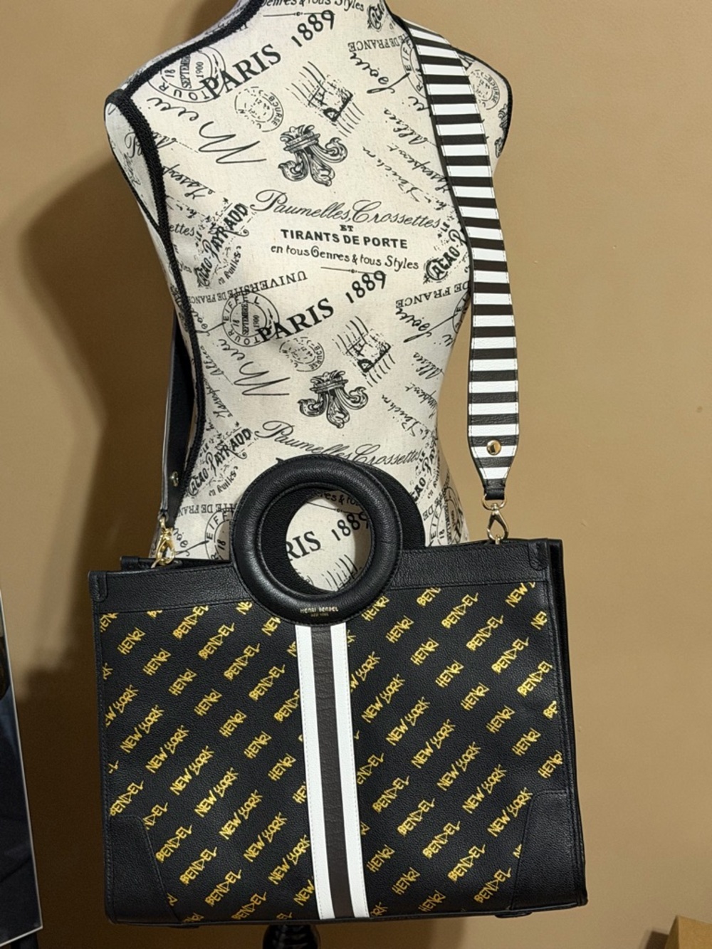 RARE HENRI BENDEL LEATHER SCRIPT TOTE